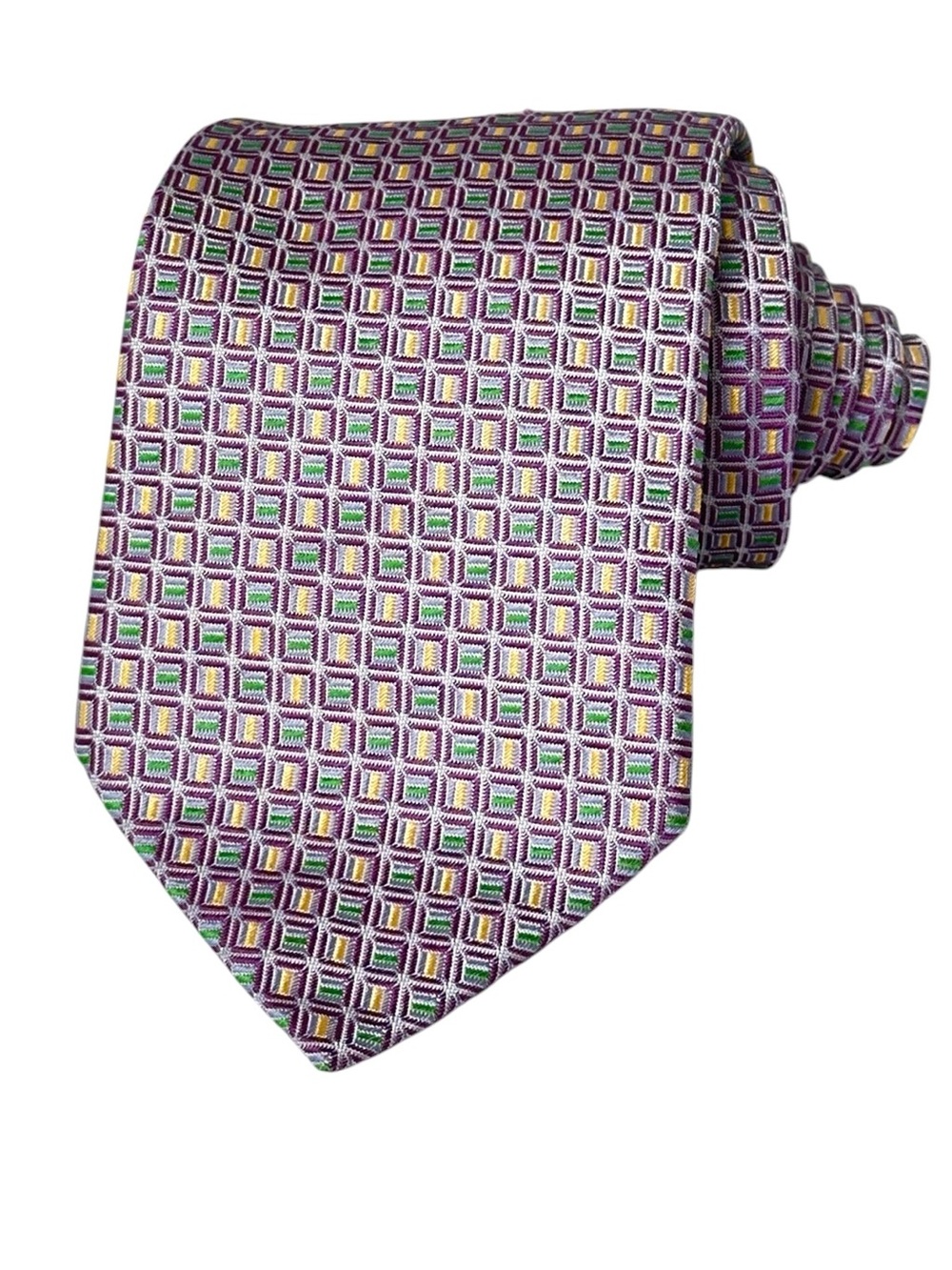 Hermès Silk Tie Mauve Green Geometric Made in France